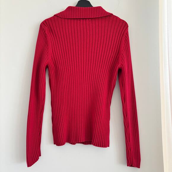 Vintage Y2K 00s Women's Tommy Hilfiger Rhinestone Collared Ribbed Sweater Size L - Picture 3 of 7